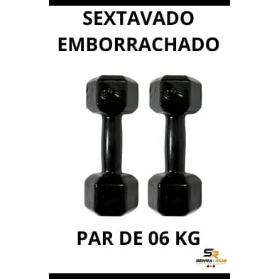 Par de Halteres Sextavados Emborrachados 6kg - Conforto e Design Sofisticado para Academia