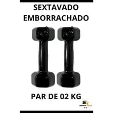 Par de Halter Sextavado 02 KG Emborrachados Fisioterapia Treino Casa GYM