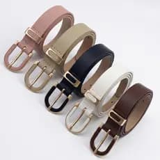 Cinto Feminino Fino Couro Sintético Fivela de Metal U Casual Elegante Acessórios Para Mulheres