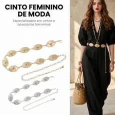Cinto Corrente Feminino Decorativo de Metal com Design Retrô e Ajuste de Tamanho Acessório dourados