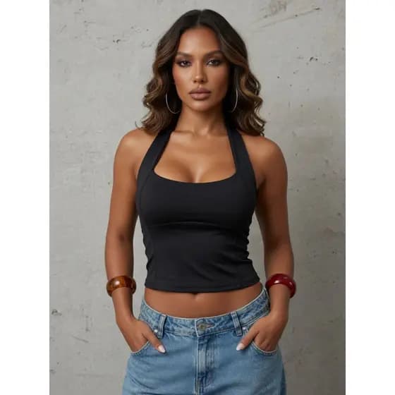Blusa Feminina Top Cropped Frente Única Halter Premium Decote Frente Única Costas Nua Verão