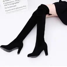 Botas de tamanho grande 2018 outono inverno novo estilo botas longas acima do joelho botas de couro Nubuck salto grosso