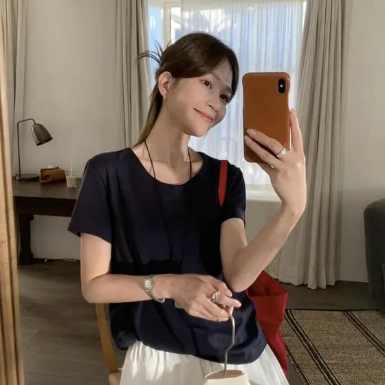 MISS Misijia verão estilo coreano estilo simples estilo básico All-Match mais magro olhar multicolorido com decote em U