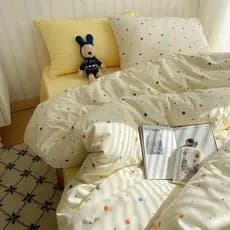 Novo conjunto de cama de desenho animado, quatro peças, lençol, colcha, conjunto de três peças, único, duplo, dormitório