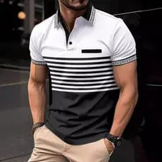 Ins Summer AliExpress POLO Camisa Jacquard Gola Rosca Lapela POLO Esportivo Masculino