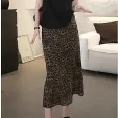2026 primavera verão café cor leopardo impressão saia de comprimento médio novo estilo elegante elegante All-Match saia