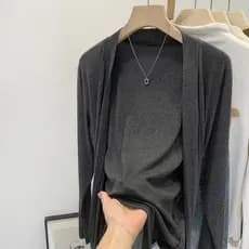 Super bonito cinza escuro estilo fino protetor solar de manga comprida Cardigan jaqueta feminina primavera verão com est