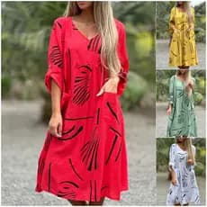 2024 outono feminino novo estilo moda Casual cintura alta impresso manga longa vestido Plus Size