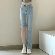 Micro-perna Jeans feminino versão coreana Design de cintura alta Drape reto estiramento perna larga nicho esfregando cal
