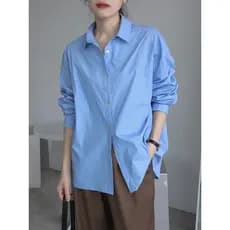 Influenciador mesmo estilo camisa azul feminina 2023 primavera novo estilo versão coreana Design solto nicho de manga co