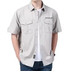 Vestido de verão tamanho grande cara gordo solto Multi-bolso camisa de meia manga estilo fino Plus size masculino puro a
