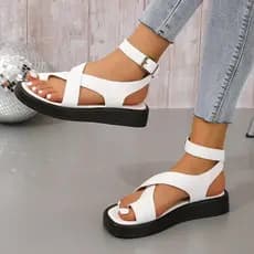 Sandálias femininas 2023 novo estilo tamanho grande conjunto Toe poliuretano sola grossa Casual estilo romano exterior u