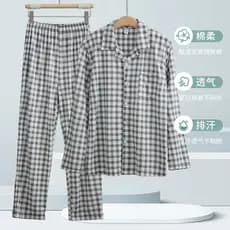 Primavera verão pijamas masculinos de algodão Cardigan Plus Size xadrez calças de manga curta masculino Homewear terno