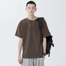 Verão novo estilo estilo japonês 320G algodão pesado de manga curta camiseta masculina em torno do pescoço solto casal c