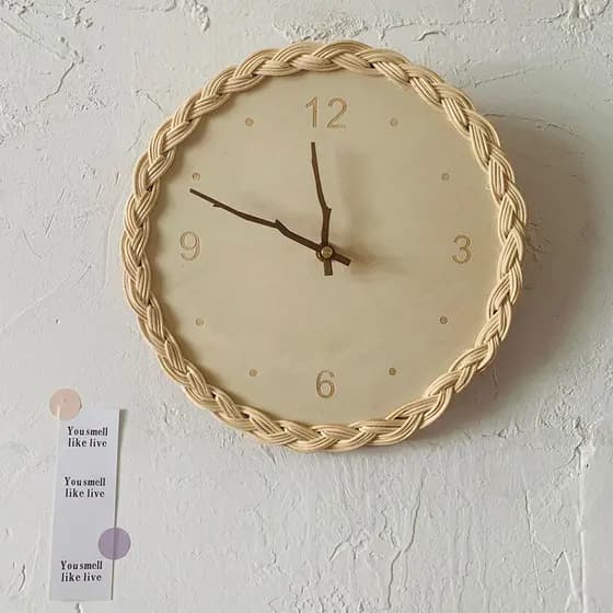 Ins criativo estilo coreano Rattan redondo Digital mudo relógio de parede b & b quarto simples decoração da parede pendu