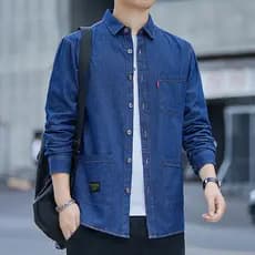 Primavera outono puro algodão Denim camisa masculina de manga comprida estilo Hong Kong camisa Casual outono jaqueta cam