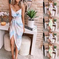 2022 verão venda quente Irregular Tie-Dye Halter cinta vestido roupas femininas