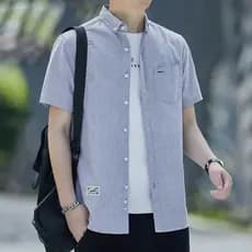 Verão novo estilo puro algodão camisa de manga curta masculina Oxford girando camisa de algodão Casual jaqueta solta jap
