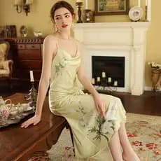 Novo estilo novo estilo magnólia posicionamento Digital flor Cheongsam estilo vestido de noite pode usar fora pijamas es