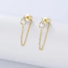 S925 prata esterlina em forma de gota zircão brincos Punk menina personalidade all-match volta pendurado all-match Cha