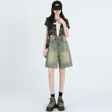 Nostálgico azul cintura alta mais magro olhar Denim Shorts feminino 2025 primavera verão novo estilo All-Match calças de
