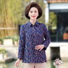 Roupas femininas idosas de meia-idade 2026 roupas da mãe camisa camiseta primavera verão algodão seda Plus Size manga co