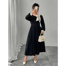 Vestido de laço com gola redonda, roupas étnicas, manga comprida, cintura alta, aparência mais fina, temperamento elegan
