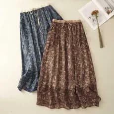 Impresso Ramie cintura alta A linha saia forro estilo chinês Floral novo chinês Retro saia de comprimento médio feminino