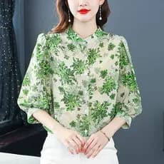 Camisa de Chiffon feminina 2025 primavera verão novo estilo manga de três quartos amoreira seda topo High-End moda peque