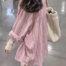 Camisa listrada rosa feminina verão estilo fino 2026 novo estilo protetor solar Cardigan camisa jaqueta Design nicho top