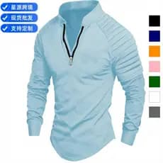 Ins 2026 Outono AliExpress POLO Camisa Zíper Manga Longa Camisa POLO Esportiva Masculina