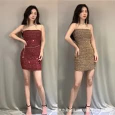 2022 fonte novo estilo celebridade alta elástica indústria pesada frisado bordado lantejoulas tubo vestido superior