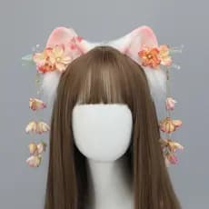 Senhora chinesa borla orelha de gato bandana Lolita Hanfu Animal orelha cos acessórios antigo orelhas de gato conjunto c