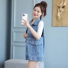 Harajuku estilo colete feminino de comprimento médio primavera novo estilo bf estilo Denim sem mangas jaqueta meninas ve