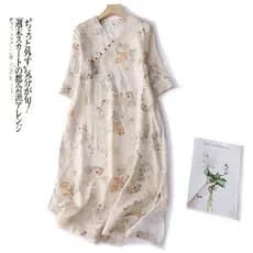 Real Shot Ramie vestido 2026 feminino novo estilo temperamento algodão linho saia Floral verão estilo fino
