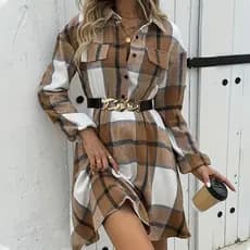 Outono inverno novo estilo listrado vestido xadrez Casual All-Match camisa jaqueta estilo temperamento vestido