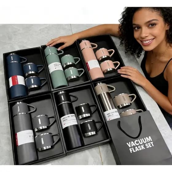Kit Garrafa Térmica Inox 500ml + 3 Xícaras | Bebidas Quentes e Frias