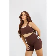 Conjunto alô, top e short com bolso zero transparência