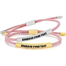 Pulseira Personalizada para Mulheres, Pulseira Masculina com Nome Gravado, Pulseira de Corda Trançada Ajustável com Barr