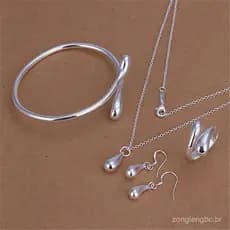 925 Prata Esterlina Gota De Água Pulseira Colar Brincos Anéis Conjunto De Jóias Moda Feminina