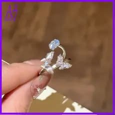 Anel De Borboleta Dupla Incrustado De Diamantes Estilo Nicho Para Mulheres M4975