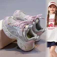 Venda quente meninas papai sapatos 2026 novo estilo sapatos infantis malha respirável primavera outono sapatos esportivo