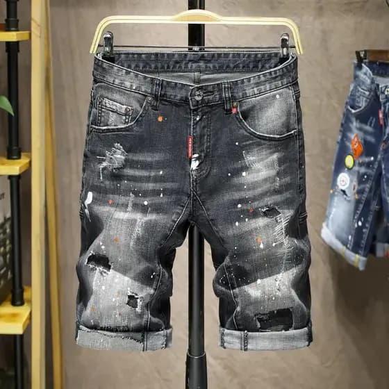 Shorts Jeans masculinos verão fino ajuste calças cortadas calças de comprimento médio na moda shorts Jeans masculinos