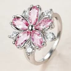 [Estoque pronto] Eryun Flor de Cerejeira Rosa Zircão Flor Anel Feminino Criativo High-End Anel WJG