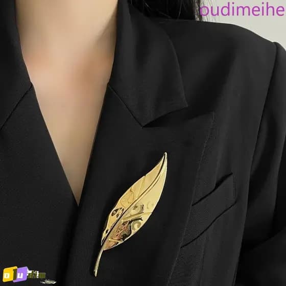 Alfinete De Folha Longa OUDIMEIHE , Broche Elegante De Bordo Com Ornamento De Corpete Brilhante De Metal Luxuoso Em Ouro