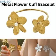Desce Pulseiras Elegantes Vintage , Pulseira De Punho De Flor De Moda De Metal Braço Aberto Com Braçadeira À Prova D'águ