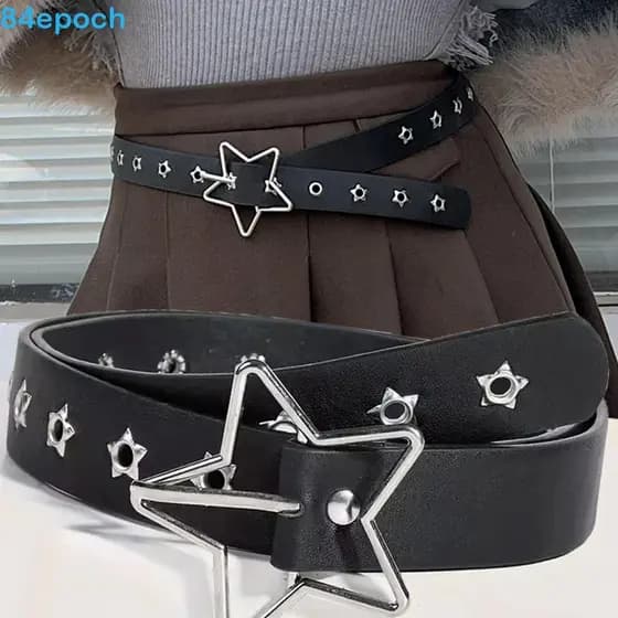 BREPOCH Estrela Cintura , Coração PU Couro Rebite Cinto , Ajustável Y2K Fino Mulheres Vestido Decoração