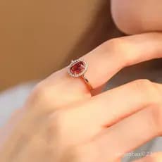 Anel de Ouro com Diamante de Cristal e Rubi para Mulheres, Luxuoso e Elegante, Ajustável, Joia Vintage