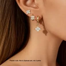 3 Peças Conjunto De Aço Inoxidável Flor Zircônia Cúbica Brincos De Argola Para Mulheres Cor Ouro Piercing Brinco Vintage