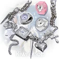 kit anel anel de namoro Y2K Millennium relógio anel colar chocker menina quente cultura asiática doce legal Harajuku dop